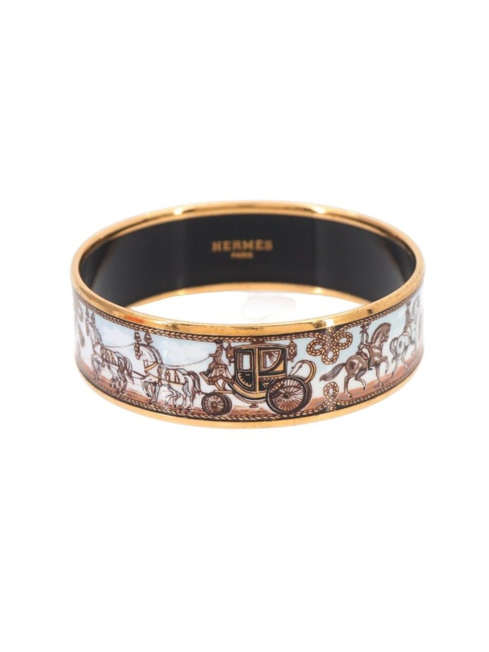 Hermes Enamel GM Bangle Bracelet Multicolor Gold Carriage Email GM